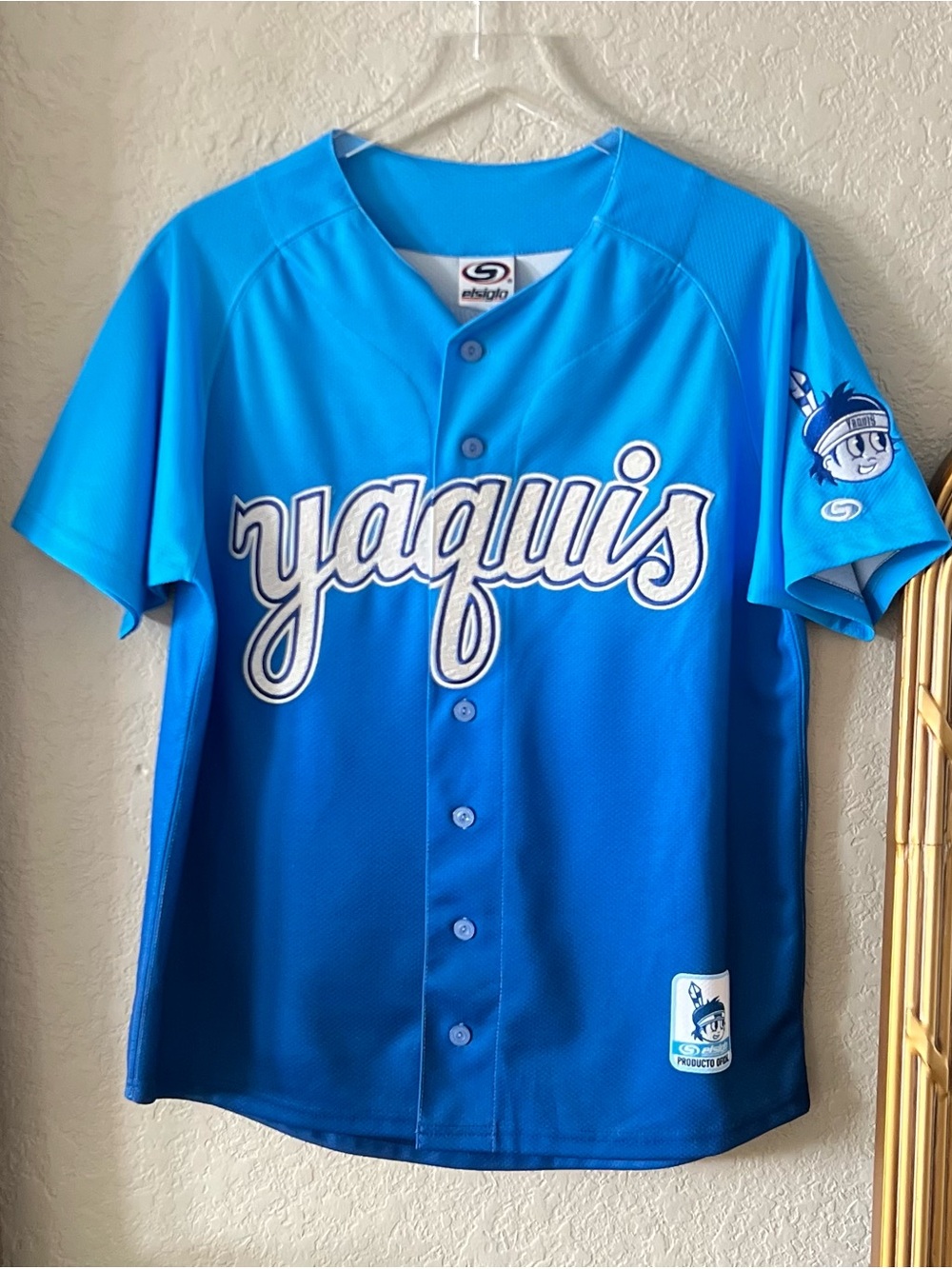 Yaquis Obregon Baseball Jersey Men’s Size Medium Blue Short Sleeve